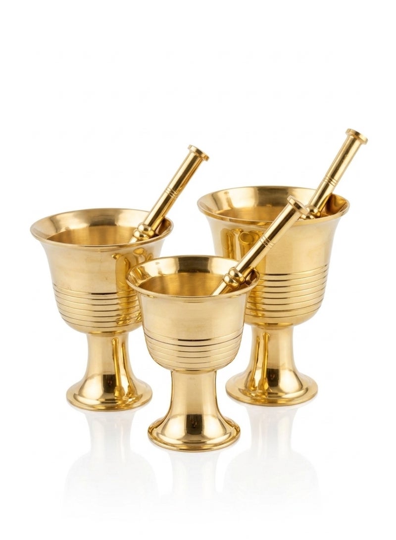 Set of 3 Solid Heavy Brass Mortar & Pestle - Graduated Sizes - For Dry Spice Grinding & Traditional Decor - Image 1