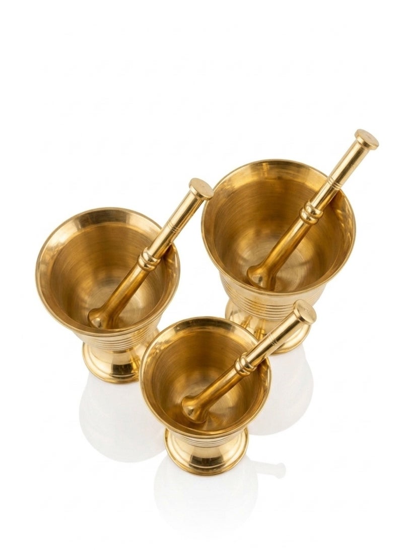 Set of 3 Solid Heavy Brass Mortar & Pestle - Graduated Sizes - For Dry Spice Grinding & Traditional Decor - Image 3