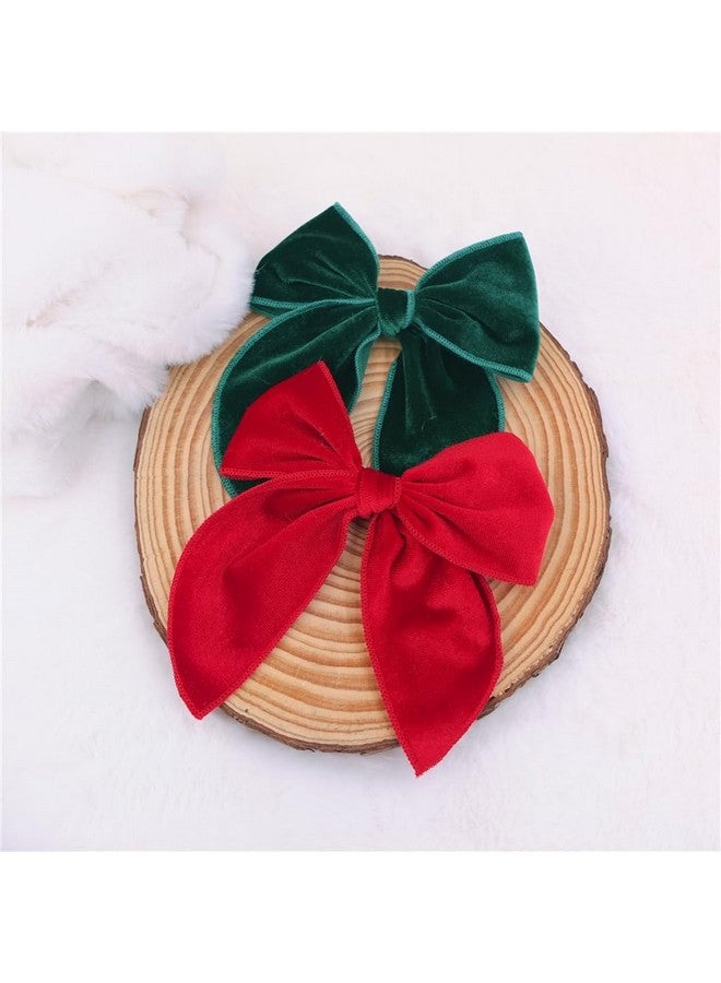 Sugarmelon Velvet Plaid Bow Hair Clips and Accessories for Little Girls and Baby Moms - Red Green White Christmas Fable (4 Pack) - Image 5
