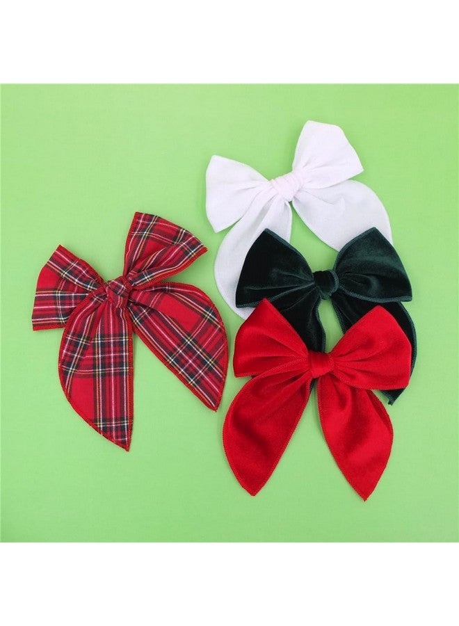 Sugarmelon Velvet Plaid Bow Hair Clips and Accessories for Little Girls and Baby Moms - Red Green White Christmas Fable (4 Pack) - Image 2