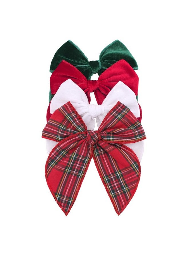 Sugarmelon Velvet Plaid Bow Hair Clips and Accessories for Little Girls and Baby Moms - Red Green White Christmas Fable (4 Pack) - Image 1