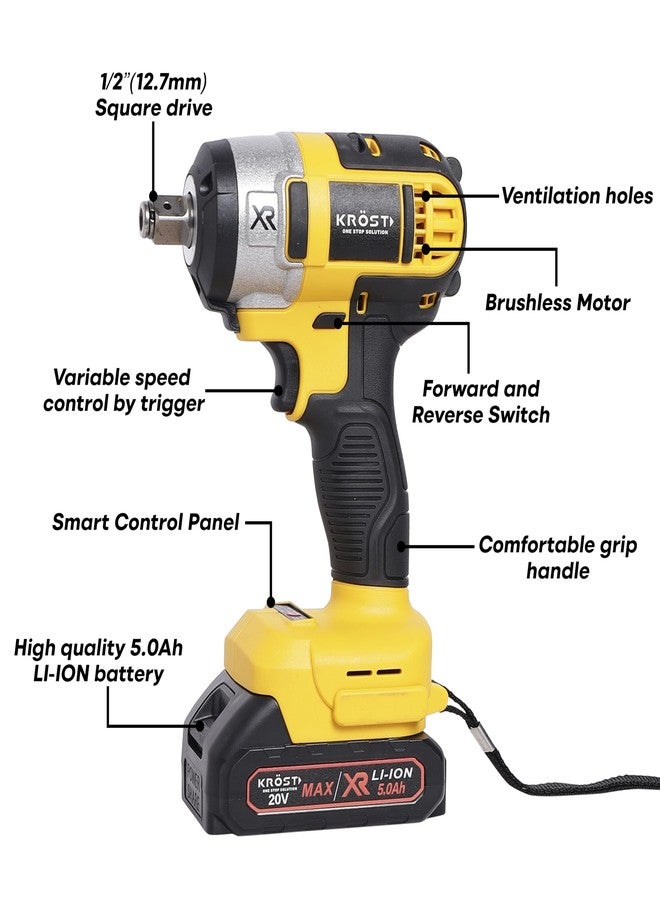 KROST 20V XR Li-ion Cordless Impact Wrench Brushless Impact Driver with 2 Batteries and Garage Tool Bag. Ideal Tool for Two-Wheelers (Impact Wrench) - Image 3
