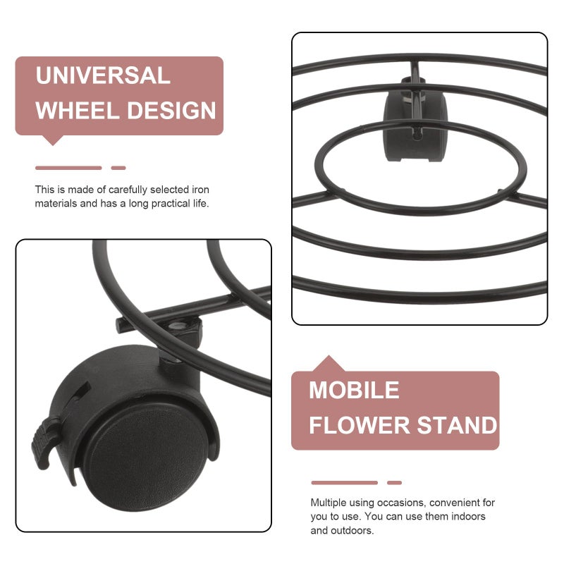 Lockable Rolling Plant Stand With Casters 25Cm Small Iron Flowerpot Holder For Patio Balcony Garden - Image 3