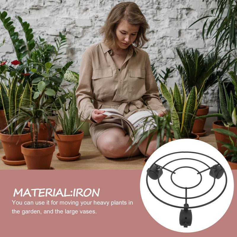 Lockable Rolling Plant Stand With Casters 25Cm Small Iron Flowerpot Holder For Patio Balcony Garden - Image 5
