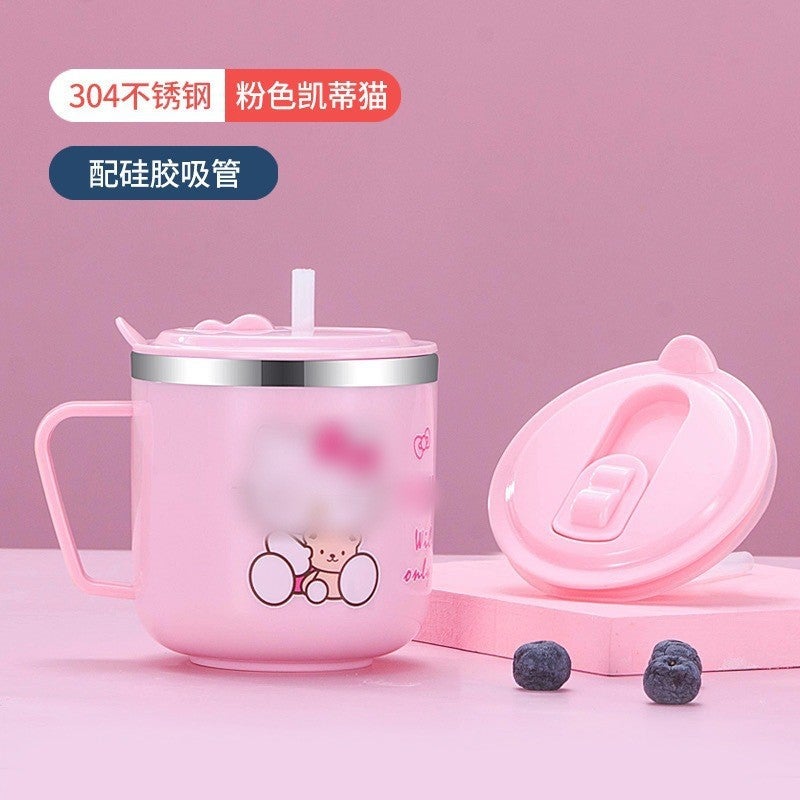 Children'S Water Cup With Scale Drinking Water Drop-Resistant 304 Stainless Steel Direct Drinking Drinking Drinking Cup Straw Cup Baby Milk Cup - Image 1