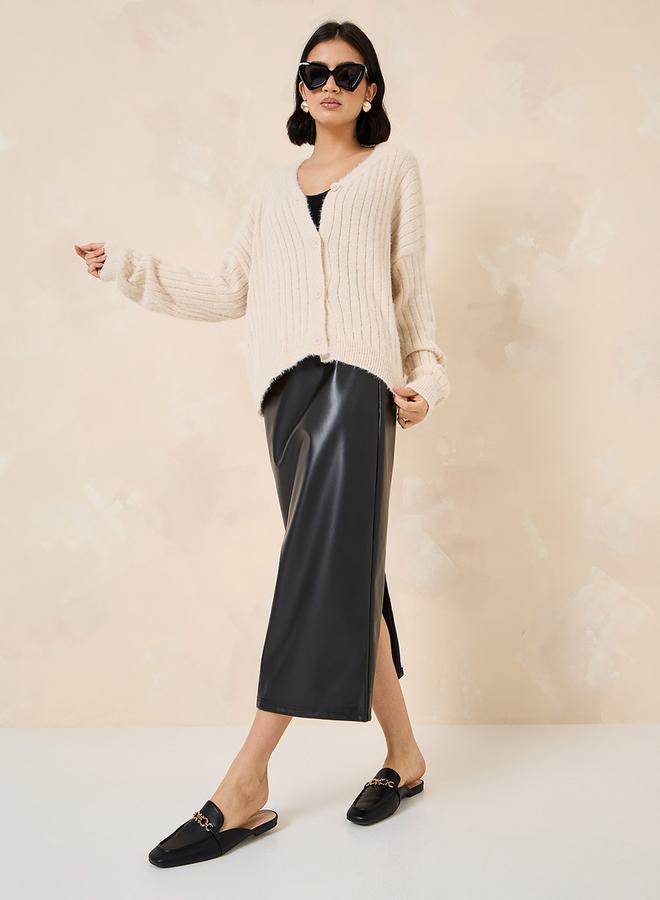 Styli Short Length Fuzzy Knit Button Down Cardigan  - Image 2