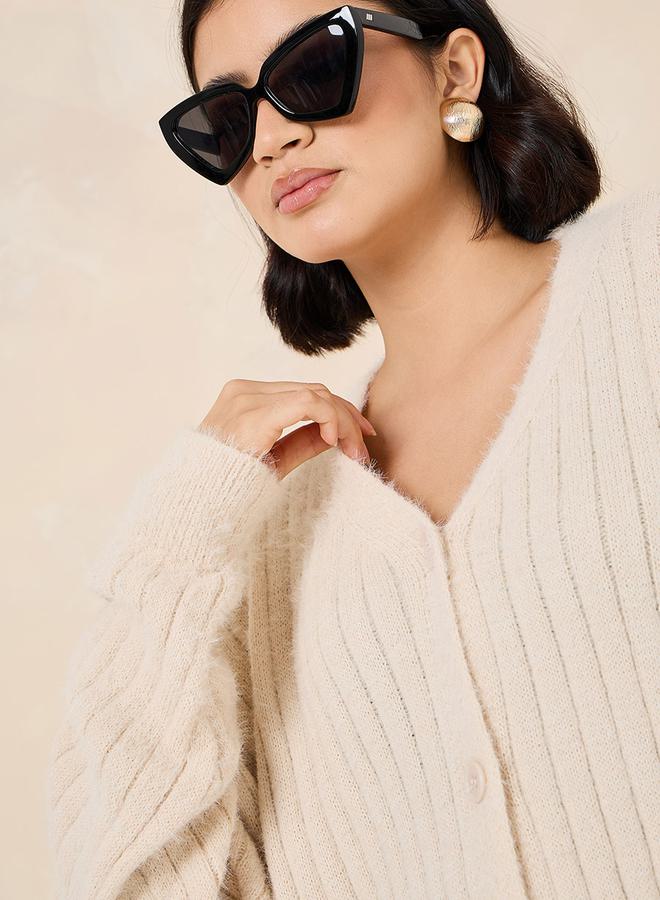 Styli Short Length Fuzzy Knit Button Down Cardigan  - Image 4