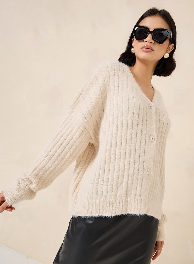 Styli Short Length Fuzzy Knit Button Down Cardigan  - Image 3