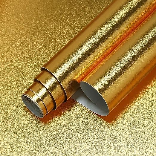 SIA VENDORS Gold Matte Wallpper Peel-Stick Wallpaper Self-Adhesive Wallpaper Color Decorative Removable Golden Wallpaper Vinyl Furniture Waterproof Kitchen (12 x 48 Inch, Gold) - Image 1