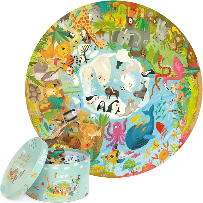 Boppi Animals of the World Jigsaw Kids Round Puzzle for Children Age 5-8 Year Olds - 100% Recycled Card 150 Piece Animal Jigsaw Puzzles for Kids 5+ Years Old by - Image 1