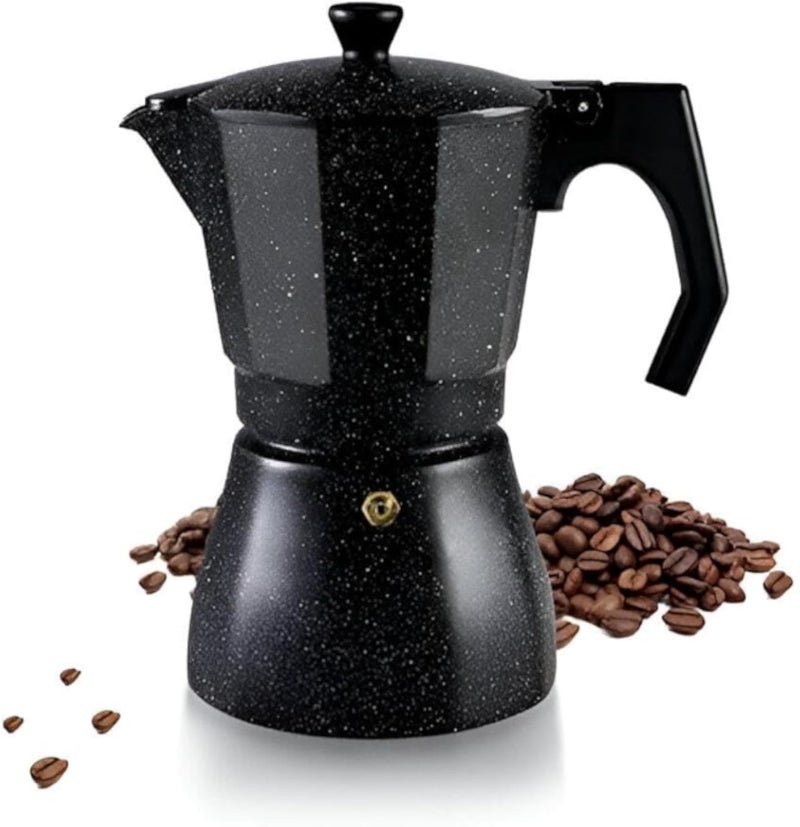 Stovetop Coffee Pot - Brew authentic espresso with this stovetop coffee pot, designed for high pressure extraction and easy handling, ideal for 3 to 6 cups of coffee. (Black)
