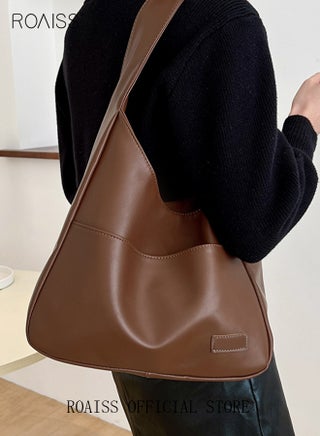 حقيبة كتف نسائية كبيرة السعة، حقيبة سفر بسيطة بلون سادة مصنوعة من مادة البولي يوريثان، حقيبة كتف للسيدات والفتيات والطالبات الجامعيات