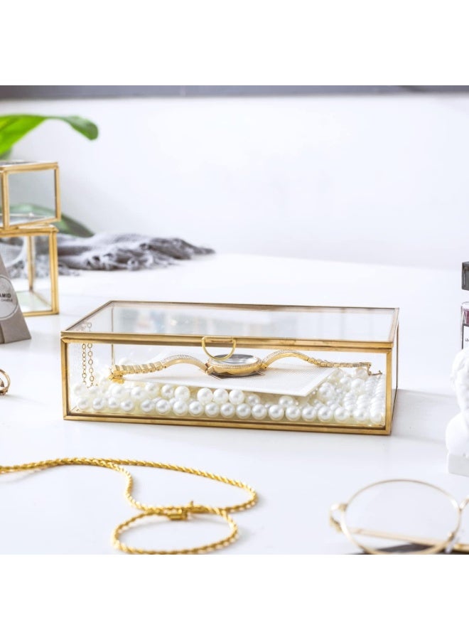 توشيونيكس صندوق مجوهرات زجاجي مكون من قطعتين T113679 – صندوق تخزين مستطيل فاخر مزخرف (24×16×6.5 سم) - Image 3