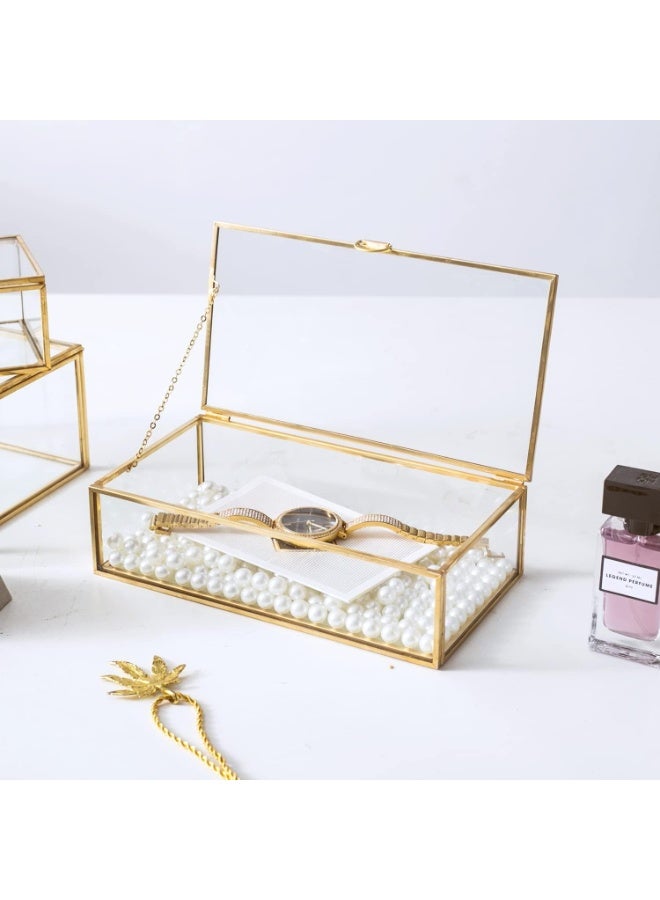 توشيونيكس صندوق مجوهرات زجاجي مكون من قطعتين T113679 – صندوق تخزين مستطيل فاخر مزخرف (24×16×6.5 سم) - Image 2