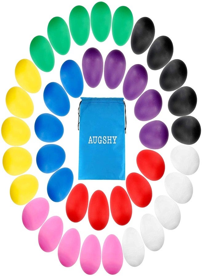 Augshy 40PCS Plastic Egg Shakers Percussion Musical Maracas Easter Eggs with a Storage Bag for Music Learning DIY Painting - Image 1