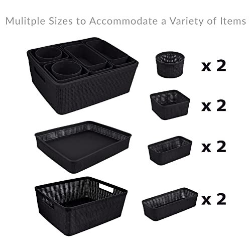 Simplify 10 Piece Organizing Set | Multiple Size Bins | Multipurpose | Office | Desk | Dorm | Bathroom | Storage Basket | Small Items | Accessories | Black - Image 3