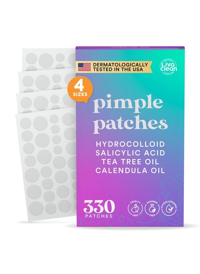 LivaClean - LivaClean 330 CT Pimple Patches for Face w/Salicylic Acid, Tea Tree Oil & Calendula Oil - Four Sizes - Pimple Patch, Hydrocolloid Patch, Acne Patches for Face, Blemish Patches, Acne Patch, Zit Patches - Image 1
