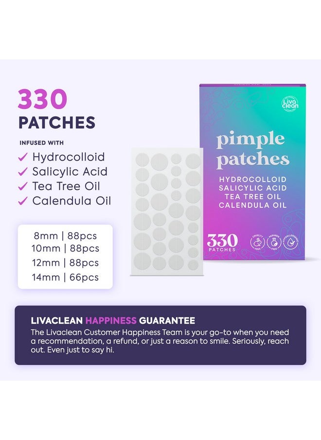 LivaClean - LivaClean 330 CT Pimple Patches for Face w/Salicylic Acid, Tea Tree Oil & Calendula Oil - Four Sizes - Pimple Patch, Hydrocolloid Patch, Acne Patches for Face, Blemish Patches, Acne Patch, Zit Patches - Image 1