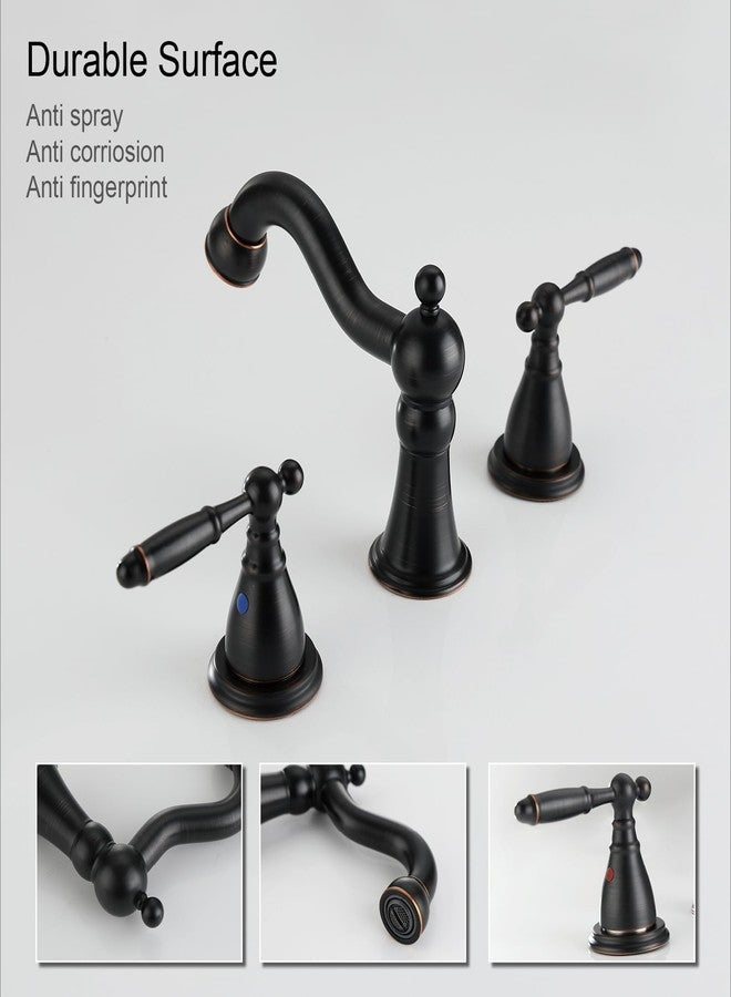 RKF Bathroom Faucets for Sink 3 Oil Rubber Bronze Hole 8 inch Widespread Bathroom Sink Faucet with Drain Double Lever Handle Faucet Bathroom Vanity Faucet Basin Mixer Tap WF013-ORB - Image 3