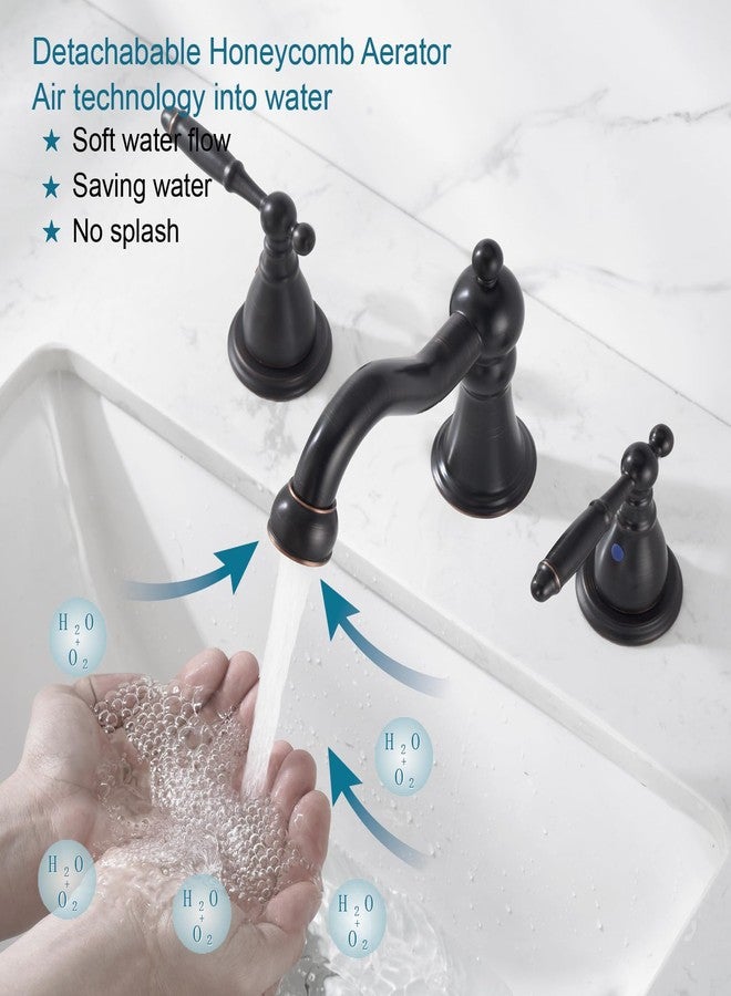 RKF Bathroom Faucets for Sink 3 Oil Rubber Bronze Hole 8 inch Widespread Bathroom Sink Faucet with Drain Double Lever Handle Faucet Bathroom Vanity Faucet Basin Mixer Tap WF013-ORB - Image 2