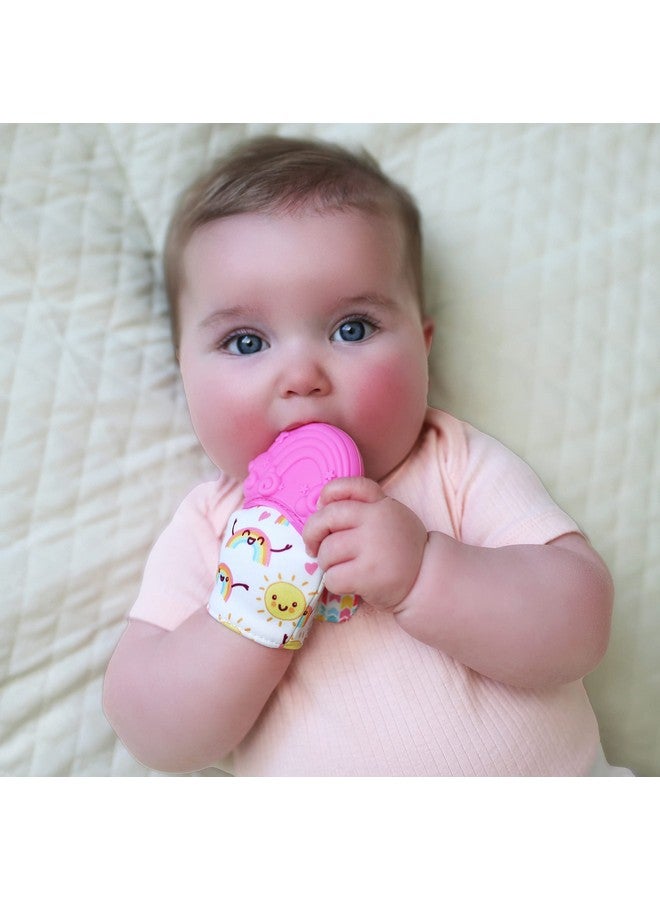 Play-Doh Nuby Happy Hands Silicone Teething Mitten: 3M+ Rainbow Pink (80725) - Image 1