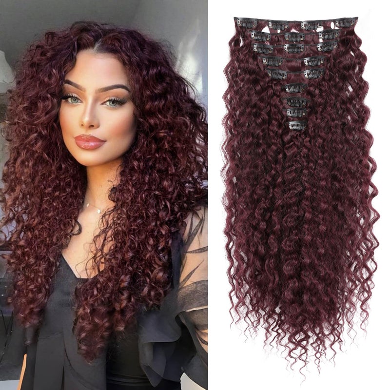 FLUFYMOOZ 9PCS Clip in Hair Extensions 22 Inch Curly Hair Extension Long Soft Synthetic Hairpieces for Women Burgundy - Image 2