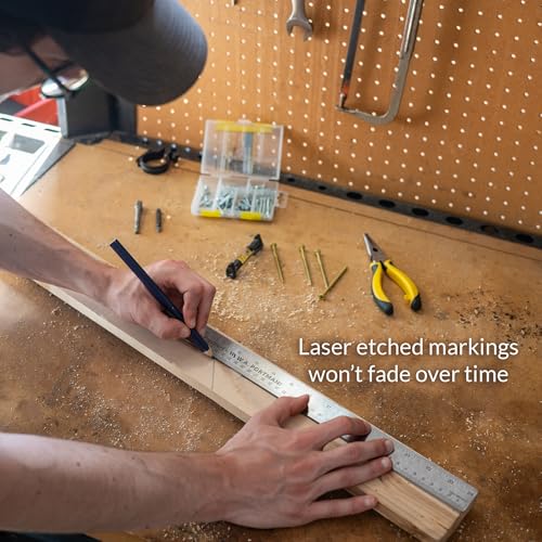 Breman Precision Metal Ruler 24 Inch Cork Back- Straight Edge 24 Inch Metal Ruler with Cork Backing - Flexible & Non-Slip Stainless Steel - Imperial & Metric Graduations for Precision Measuring - Image 5