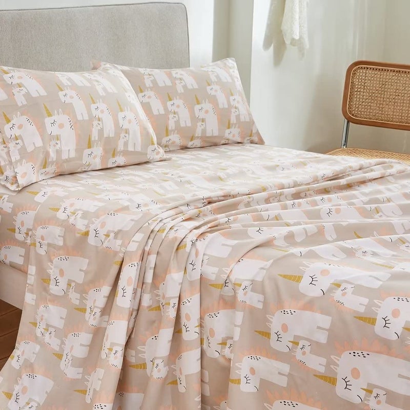 JSD Pink Unicorn Kids Printed Sheet Set Twin Size  3 Piece Soft Microfiber Pattern Bed Sheets for Girls Deep Pocket - Image 3