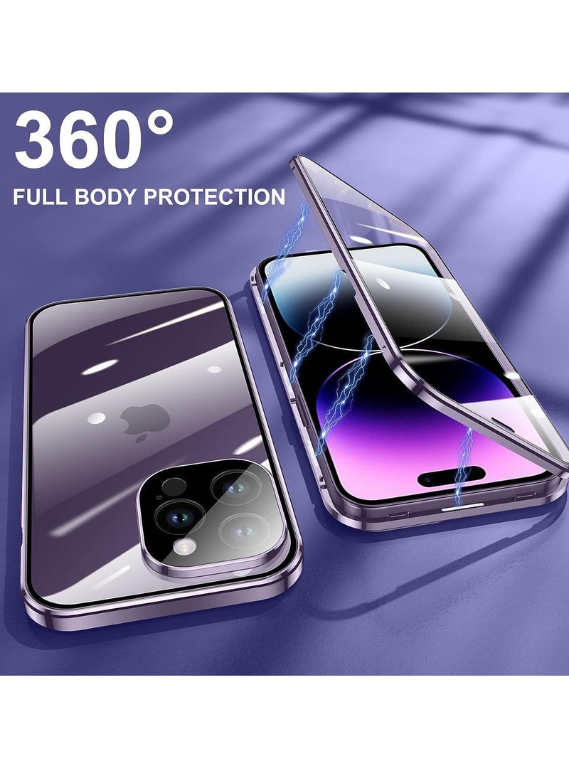 Y&D Anti Peeping Case for iPhone 14 Pro Max, 360 Degree Front and Back Privacy Tempered Glass Cover, SPY Screen, Peep Magnetic Adsorption Metal Bumper Max Purple  - Image 2
