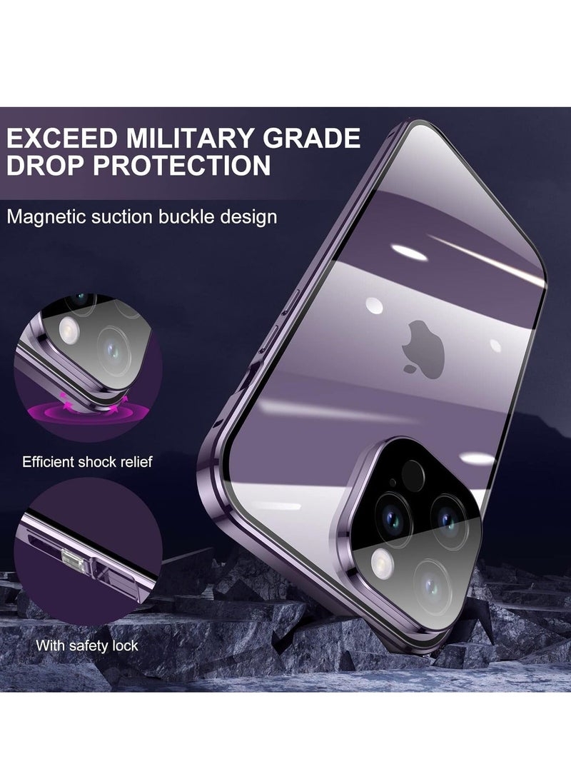Y&D Anti Peeping Case for iPhone 14 Pro Max, 360 Degree Front and Back Privacy Tempered Glass Cover, SPY Screen, Peep Magnetic Adsorption Metal Bumper Max Purple  - Image 3