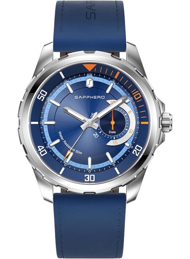 Sapphero Men's Quartz Analog Watch with Date, Subdial, and Leather Strap, Water Resistant to 50m, for Business, Work, Sports, Casual Wear, Elegant Gift for Men - Image 2