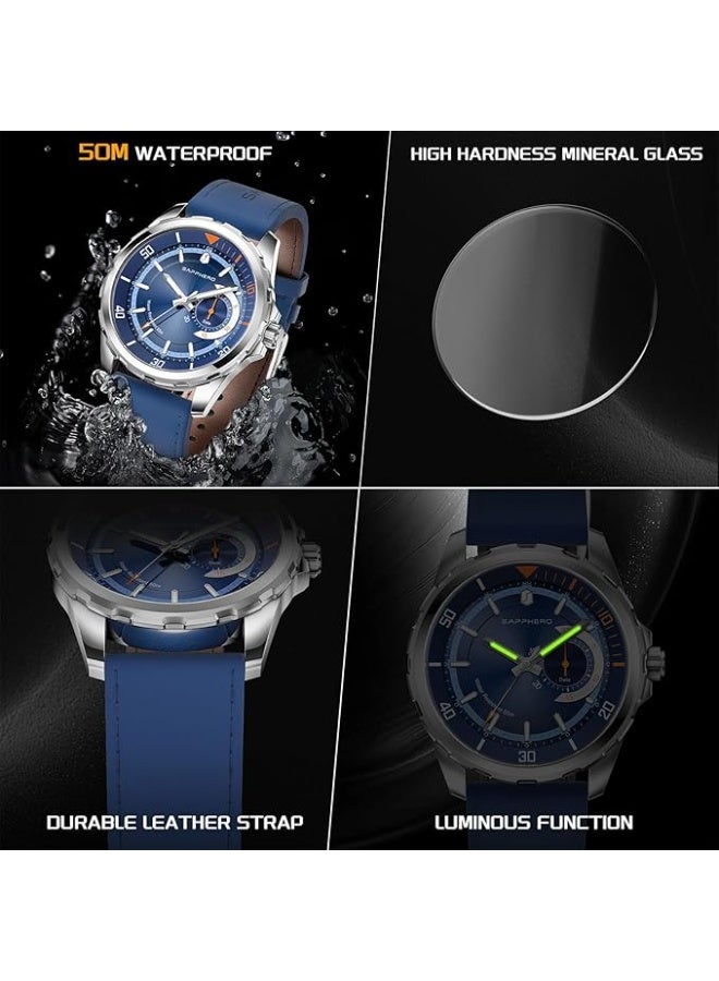 Sapphero Men's Quartz Analog Watch with Date, Subdial, and Leather Strap, Water Resistant to 50m, for Business, Work, Sports, Casual Wear, Elegant Gift for Men - Image 5