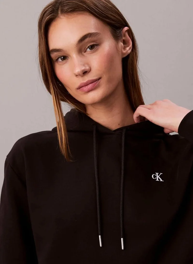 Calvin Klein Black Cotton Terry Monogram Hoodie for Women | Best Price UAE