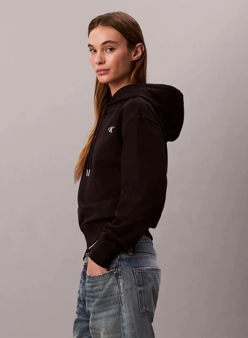 Calvin Klein Black Cotton Terry Monogram Hoodie for Women | Best Price UAE
