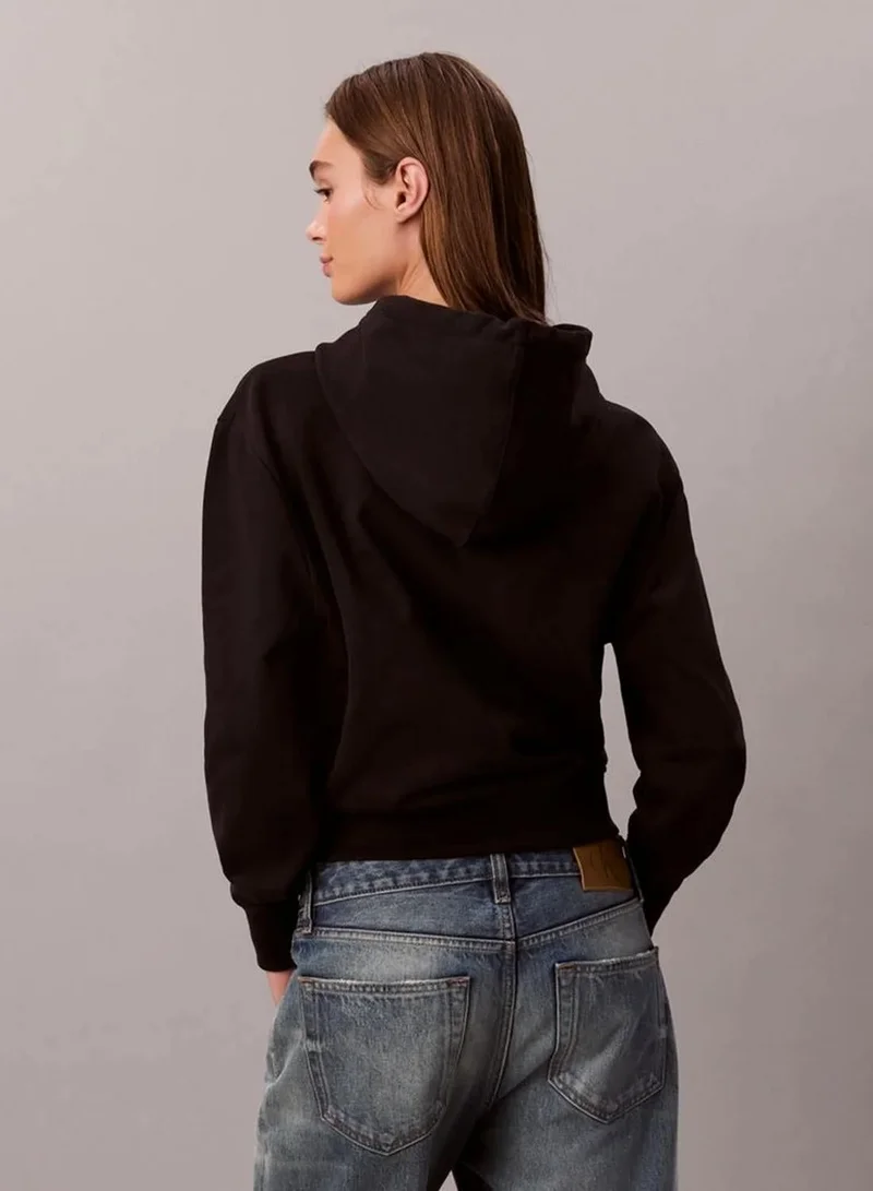 Calvin Klein Black Cotton Terry Monogram Hoodie for Women | Best Price UAE