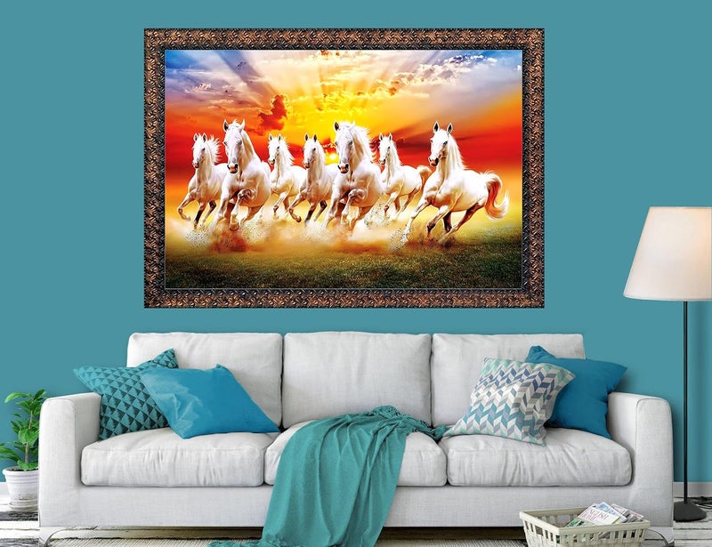 KYARA ARTS seven vastu running horse wall painting (53 cm x 70 cm single framed) - Image 3
