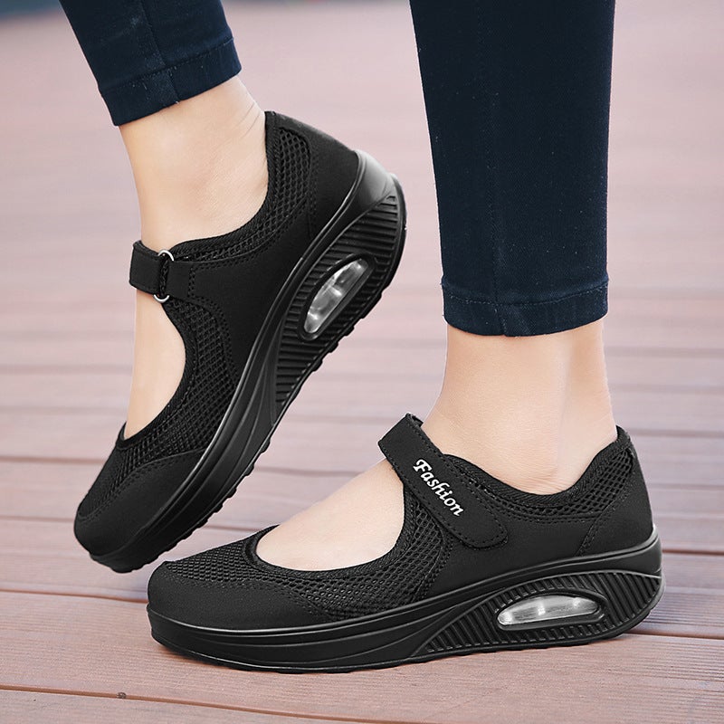 Middle-Aged And Elderly Women'S Shoes Summer Old Beijing Cloth Shoes Women'S Thick-Soled Air Cushion Mother Shoes Breathable Soft-Soled Lightweight Hollow-Out Shoes For The Elderly - Image 2