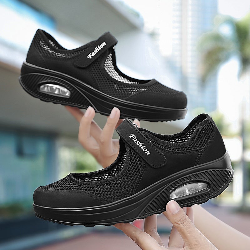 Middle-Aged And Elderly Women'S Shoes Summer Old Beijing Cloth Shoes Women'S Thick-Soled Air Cushion Mother Shoes Breathable Soft-Soled Lightweight Hollow-Out Shoes For The Elderly - Image 1