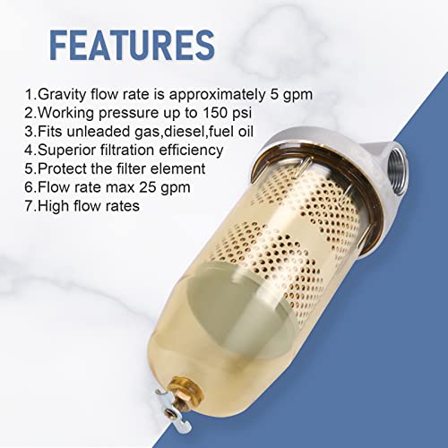 DICMIC 496 Fuel Tank Filter Assembly with Wrench Replacement for Gasoline and Diesel Water Separate 30 Micron Max 25 Gpm 150 Psi with 1” NPT Top Cap Replace# B10-AL - Image 2