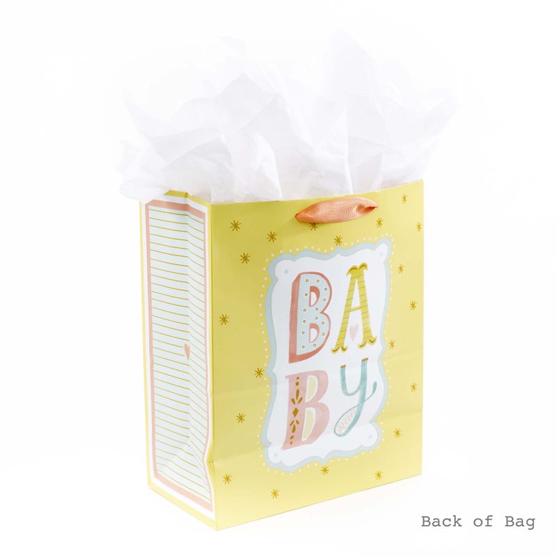 Hallmark 13" Large Gift Bag with Tissue Paper (B-A-B-Y, Yellow) for Baby Showers, New Parents and More - Image 4