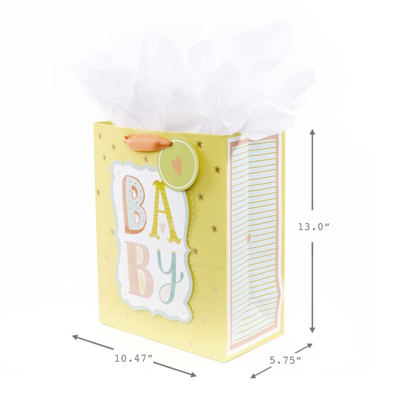 Hallmark 13" Large Gift Bag with Tissue Paper (B-A-B-Y, Yellow) for Baby Showers, New Parents and More - Image 3