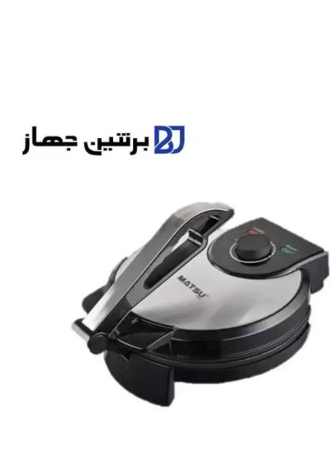 ELTRAZONE - MATSU 10-Inch Electric Roti Maker – 1200W Non-Stick Chapati Press Machine with Durable Stainless Steel Body, Adjustable Temperature Control, Dual Indicator Lights, Safety Lock, Easy Clean Non-Stick Plates, Quick Heating, Instruction Manual Included – 220-240V Home Kitchen Appliance – Black – Efficient Flatbread Maker for Rotis, Parathas & Tortillas in UAE Kitchens - Image 1