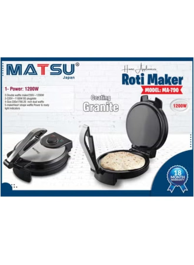ELTRAZONE - MATSU 10-Inch Electric Roti Maker – 1200W Non-Stick Chapati Press Machine with Durable Stainless Steel Body, Adjustable Temperature Control, Dual Indicator Lights, Safety Lock, Easy Clean Non-Stick Plates, Quick Heating, Instruction Manual Included – 220-240V Home Kitchen Appliance – Black – Efficient Flatbread Maker for Rotis, Parathas & Tortillas in UAE Kitchens - Image 1