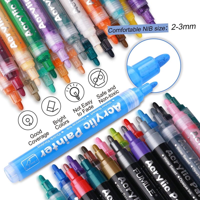 PLUSPOINT Acrylic Marker Colors Set 15 Bold Point Water-Based Paint Pens for Rock Painting, Canvas, Crafts, School Projects & More | Multicolor Acrylic Markers for Glass, Ceramic, Wood, Metal - Image 2