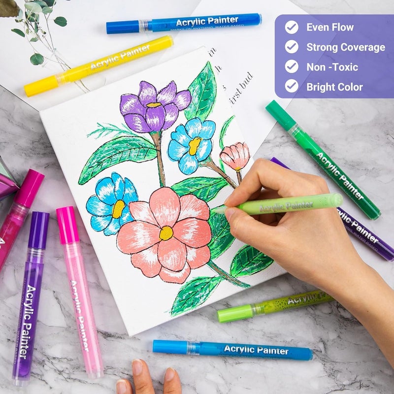 PLUSPOINT Acrylic Marker Colors Set 15 Bold Point Water-Based Paint Pens for Rock Painting, Canvas, Crafts, School Projects & More | Multicolor Acrylic Markers for Glass, Ceramic, Wood, Metal - Image 4