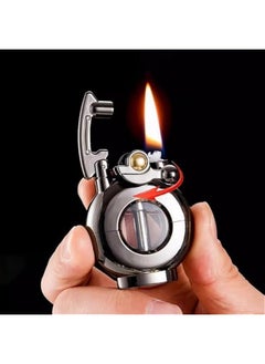 Generic Lighter Antique Soft Flame Lighter Visible Fuel Tank Metal Grinding Wheel Refillable Kerosene Lighters for Collection-Decorative-Present-Dad Husband-Personality Gift (Black)  - Image 4