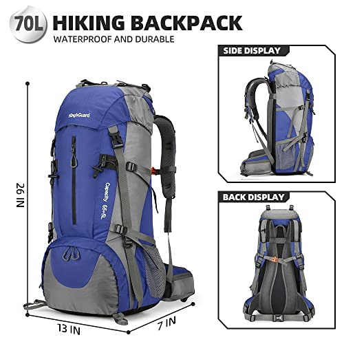 King'sGuard 70L Hiking Backpack Large Lightweight Waterproof Camping Backpack Travel Backpacking Backpack Daypack with Rain Cover -Frameless (Deep Blue) - Image 2