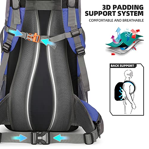 King'sGuard 70L Hiking Backpack Large Lightweight Waterproof Camping Backpack Travel Backpacking Backpack Daypack with Rain Cover -Frameless (Deep Blue) - Image 5