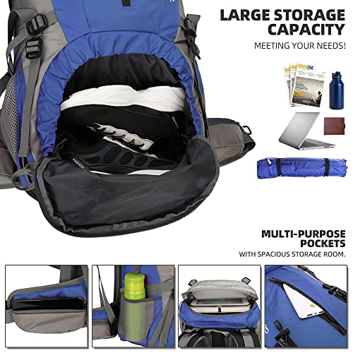 King'sGuard 70L Hiking Backpack Large Lightweight Waterproof Camping Backpack Travel Backpacking Backpack Daypack with Rain Cover -Frameless (Deep Blue) - Image 4