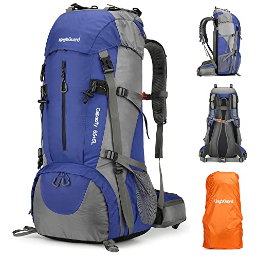 King'sGuard 70L Hiking Backpack Large Lightweight Waterproof Camping Backpack Travel Backpacking Backpack Daypack with Rain Cover -Frameless (Deep Blue) - Image 1